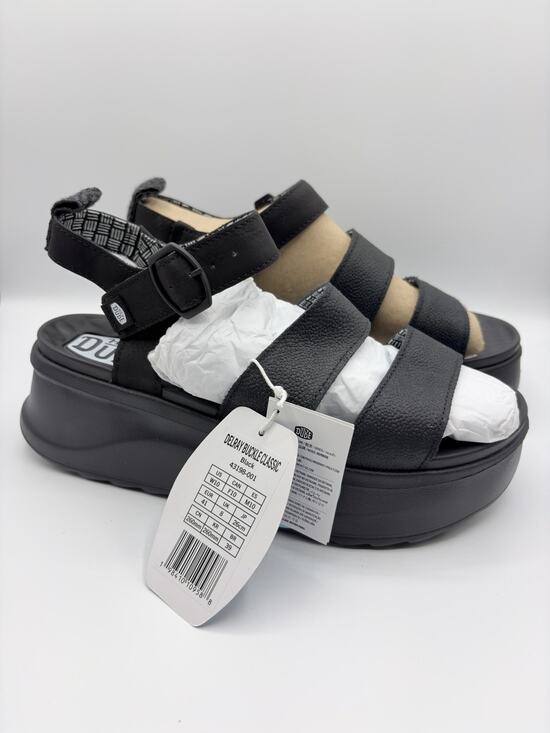Hey Dude Shoes - Hey Dude Delray Buckle Classic Women's Black Leather Platform Sandals Sz 10 NWT